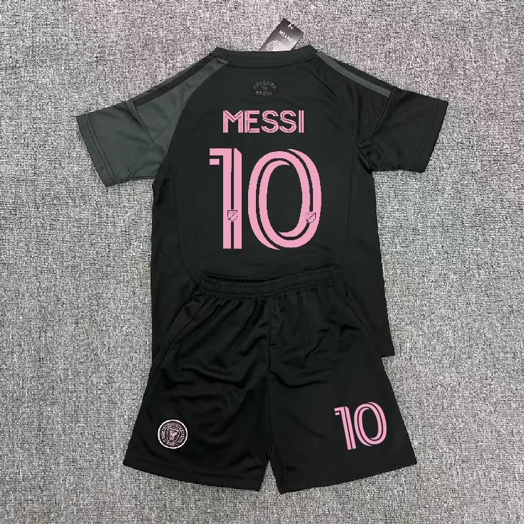 ملابس تدريب كرة القدم للأطفال، قميص ميامي ميسي 0 للمنزل والخارج، زي كرة قدم سريع الجفاف للأولاد والبنات باللون الوردي، طقم قصير