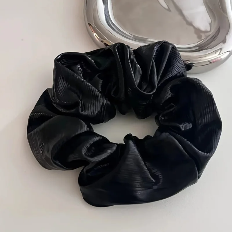 ربطات شعر جلدية كبيرة أنيقة للنساء، ربطات شعر بلون صلب بأسلوب بسيط وأنيق #6