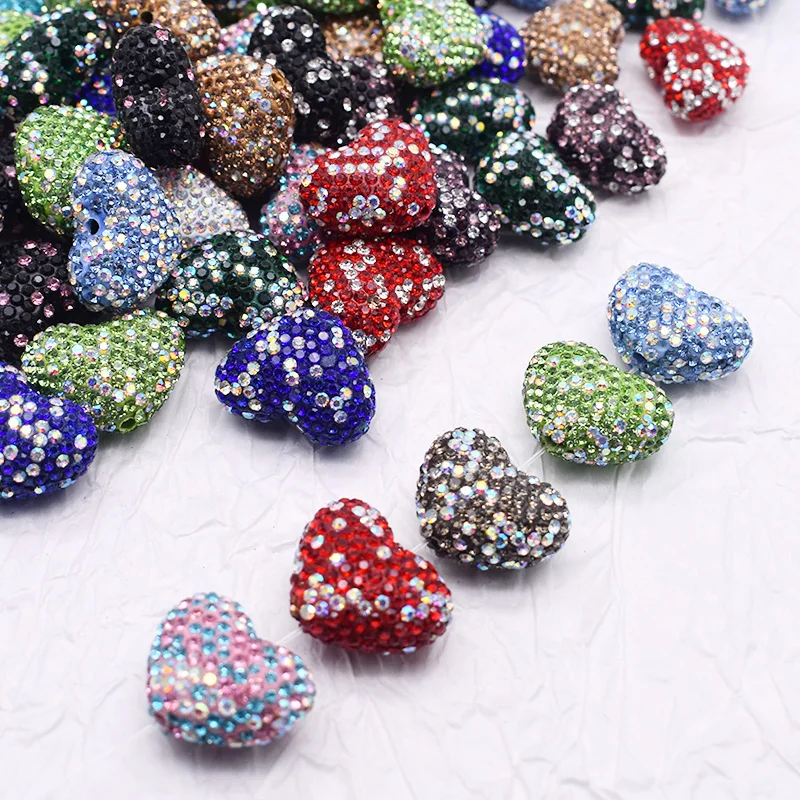 New Heart 5pcs Polymer Clay Beads Rainbow Rhinestone Disco Round Beads for Jewelry Making DIY Pen Mobile Phone Chain