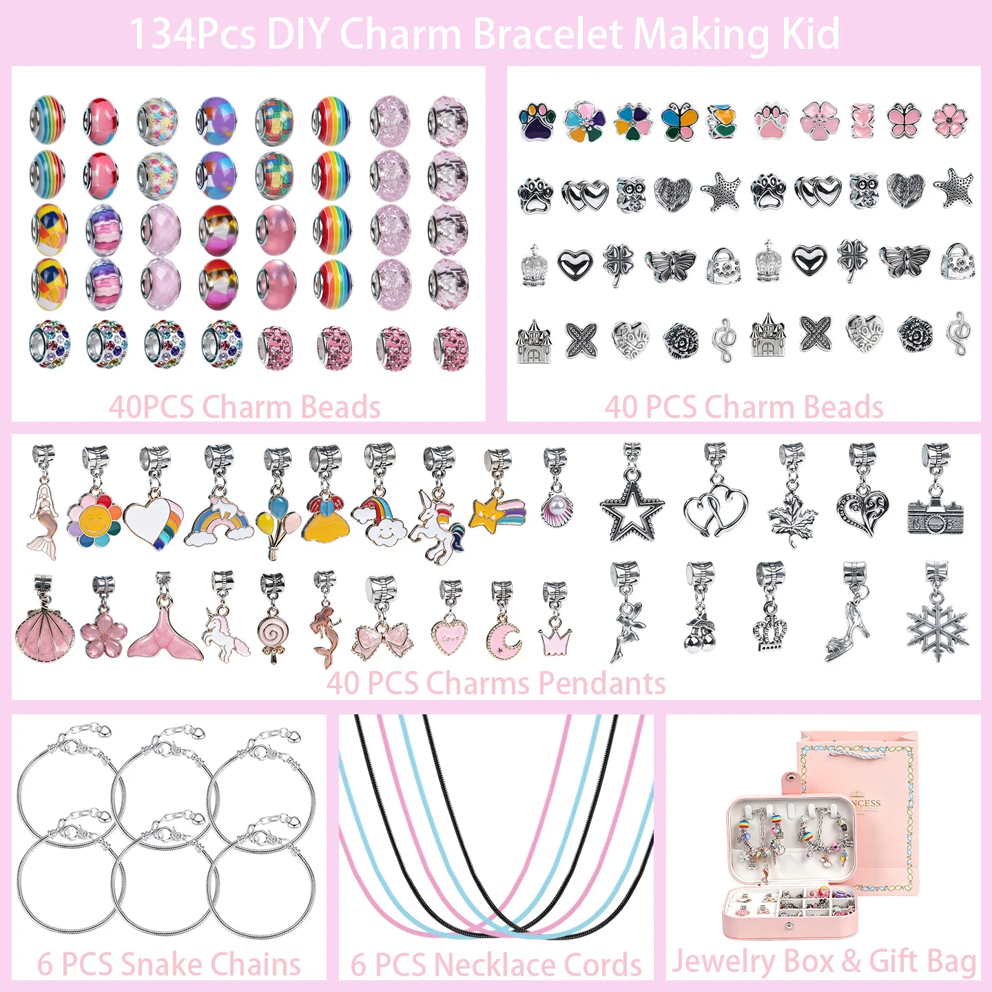 67/134-teiliges Kinder-DIY-Armband-Perlen-Set, Mädchen-Bastelset für Schmuck, Feiertagsgeschenk-Spielzeug