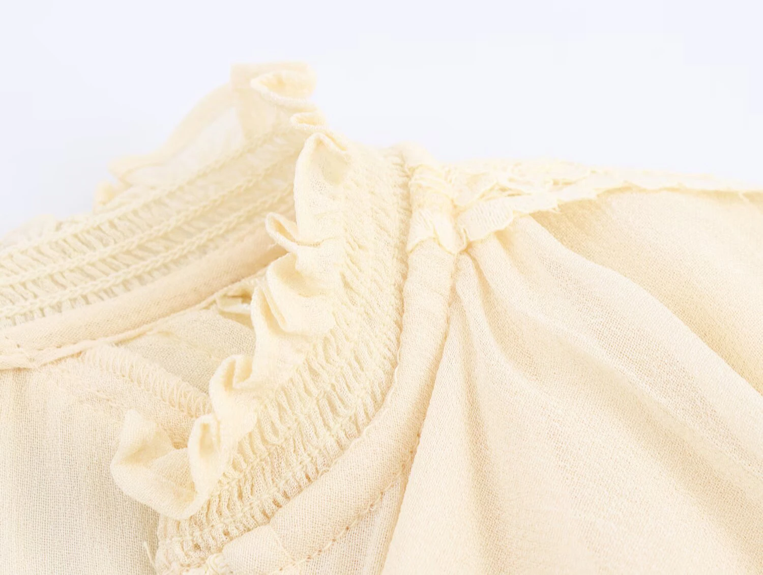 قميص ZEAINS بيج فرنسي برقبة على شكل حرف V من الدانتيل وكشكش على طراز المحكمة من الشيفون بأكمام طويلة للنساء في الخريف #5