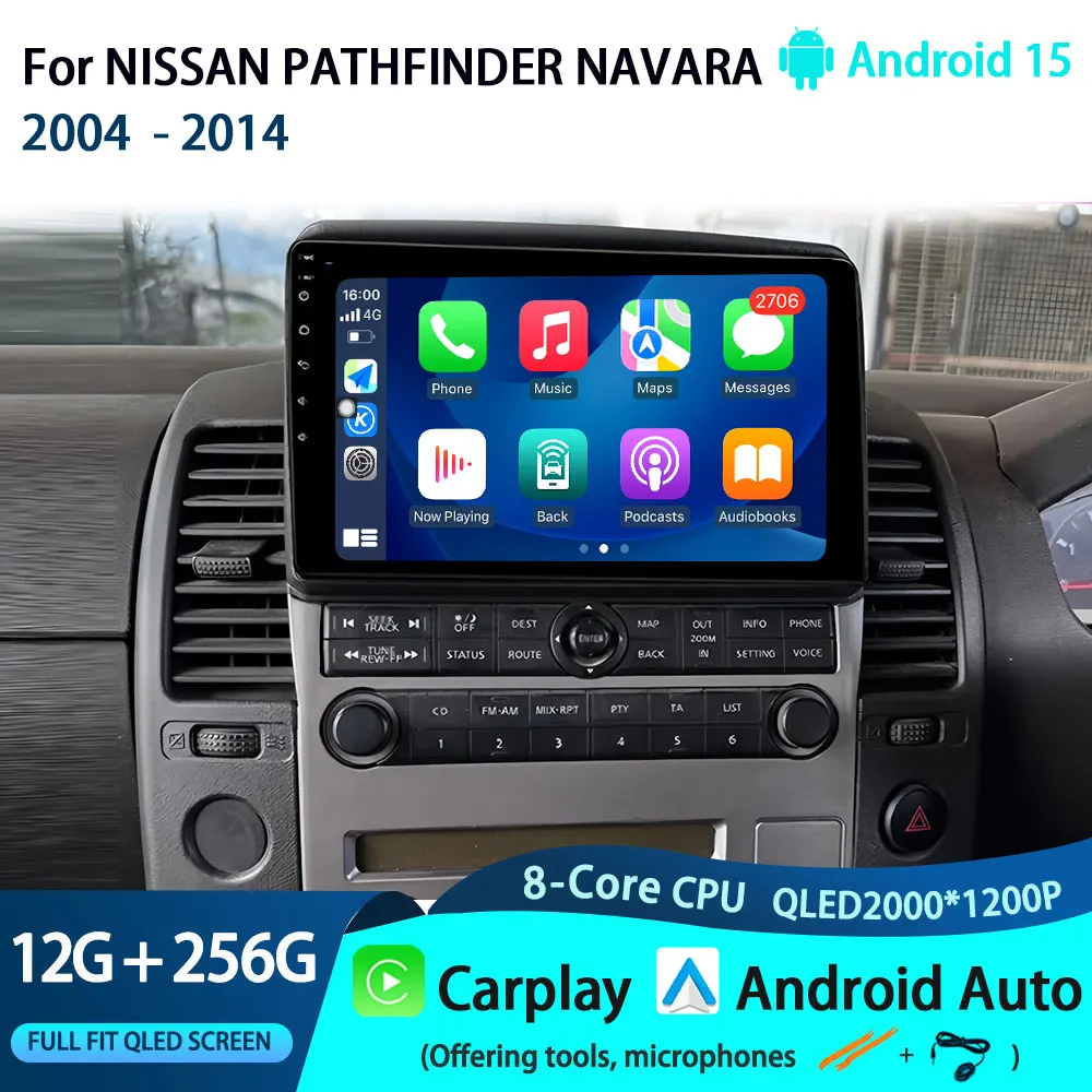 

9" For NISSAN PATHFINDER NAVARA 2004 - 2014 Car Radio Android 15 Multimedia Player GPS Navigation Carpaly Screen Auto Stereo
