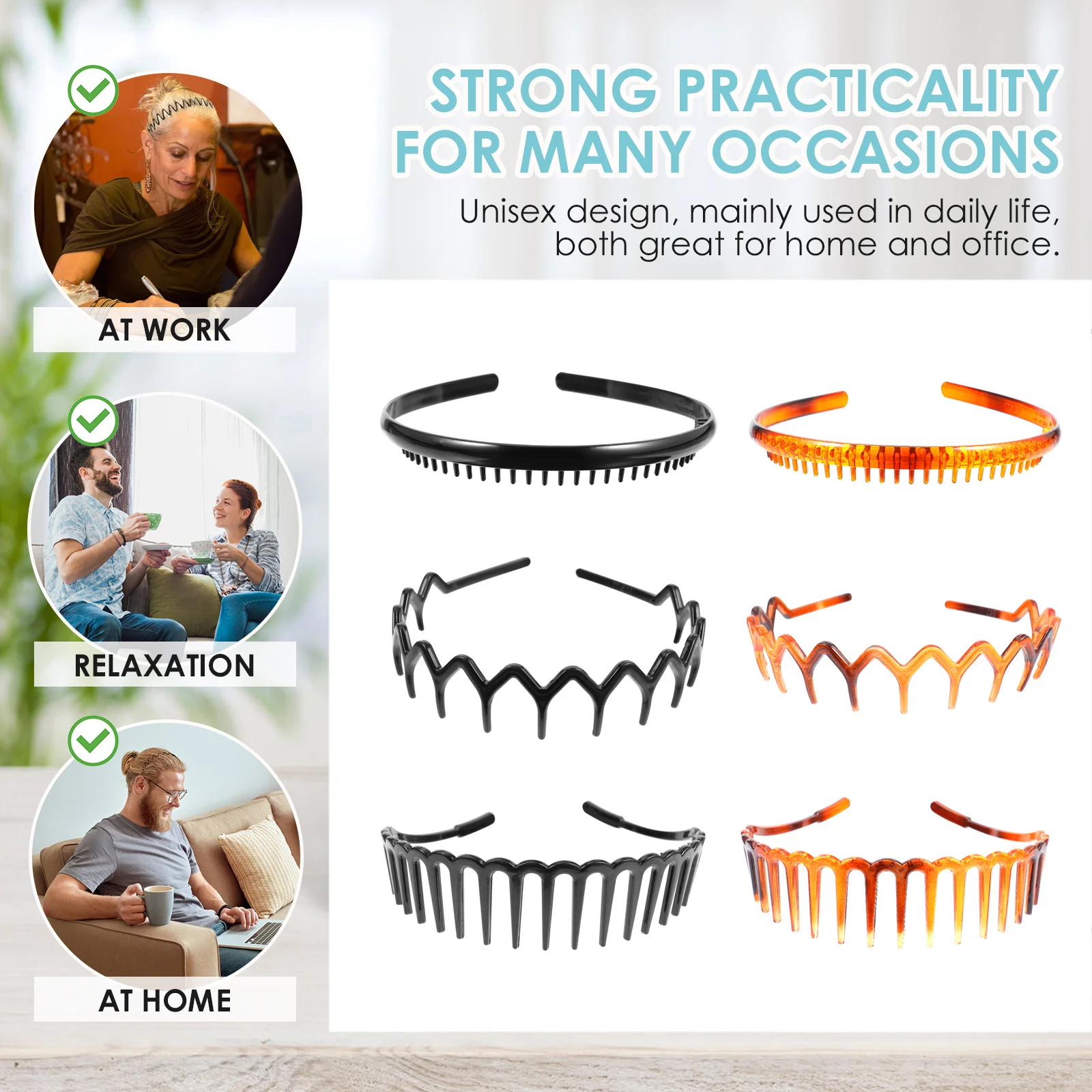 

6 шт. нескользящие пластиковые зубчатые ленты для волос, волнистые эластичные повязки на голову для занятий спортом, подходят для женщин и мужчин, прочная удобная расческа для волос