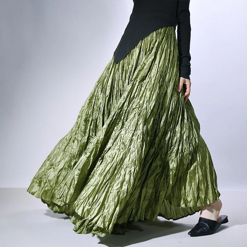UMI MAO Gonna longuette a pieghe testurizzata Donna Gonna da ballo svasata lunga irregolare Vita alta Copertura delle gambe Dimagrante Pieghettato lungo Y2K