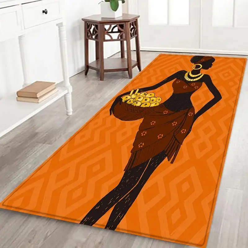 African Woman Geometric Runner Rug Orange Kitchen Floor Mat Hallway Carpet