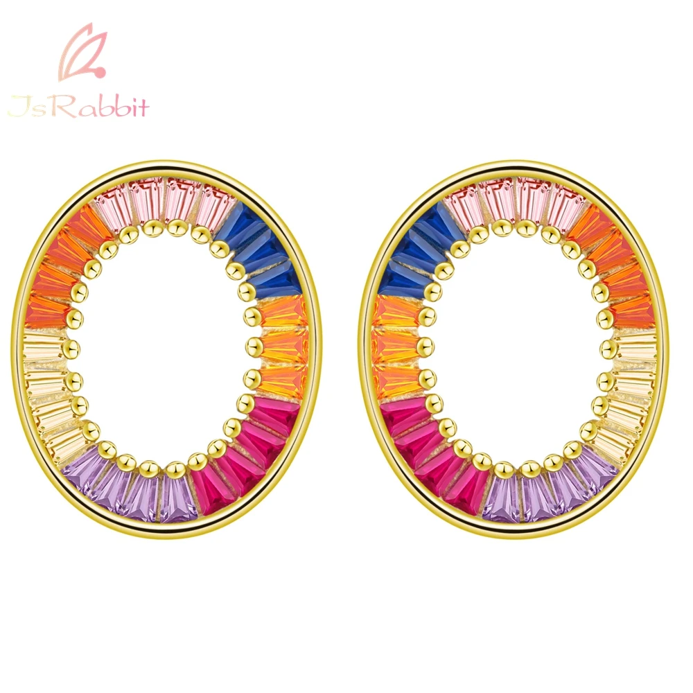 

IsRabbit 18K Gold Plated Oval Vivid Rainbow Sapphire Anniversary Stud Earrings 925 Sterling Silver Bohemia Jewelry Drop Shipping