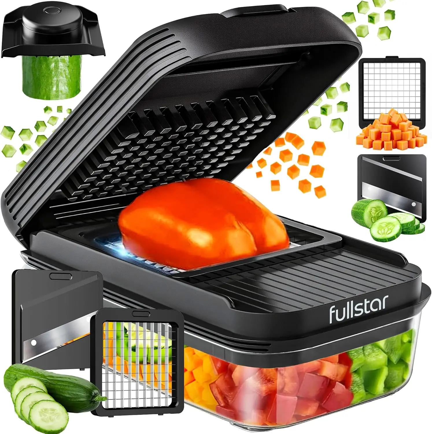 

Daily Vegetable Chopper and Mandoline Slicer - Kitchen Gadgets - Food Chopper with Container, Veggie Chopper, Fruit Cutter, Onion Dicer, Potato and Tomato Slicer for Salads (2-in-1, Black)