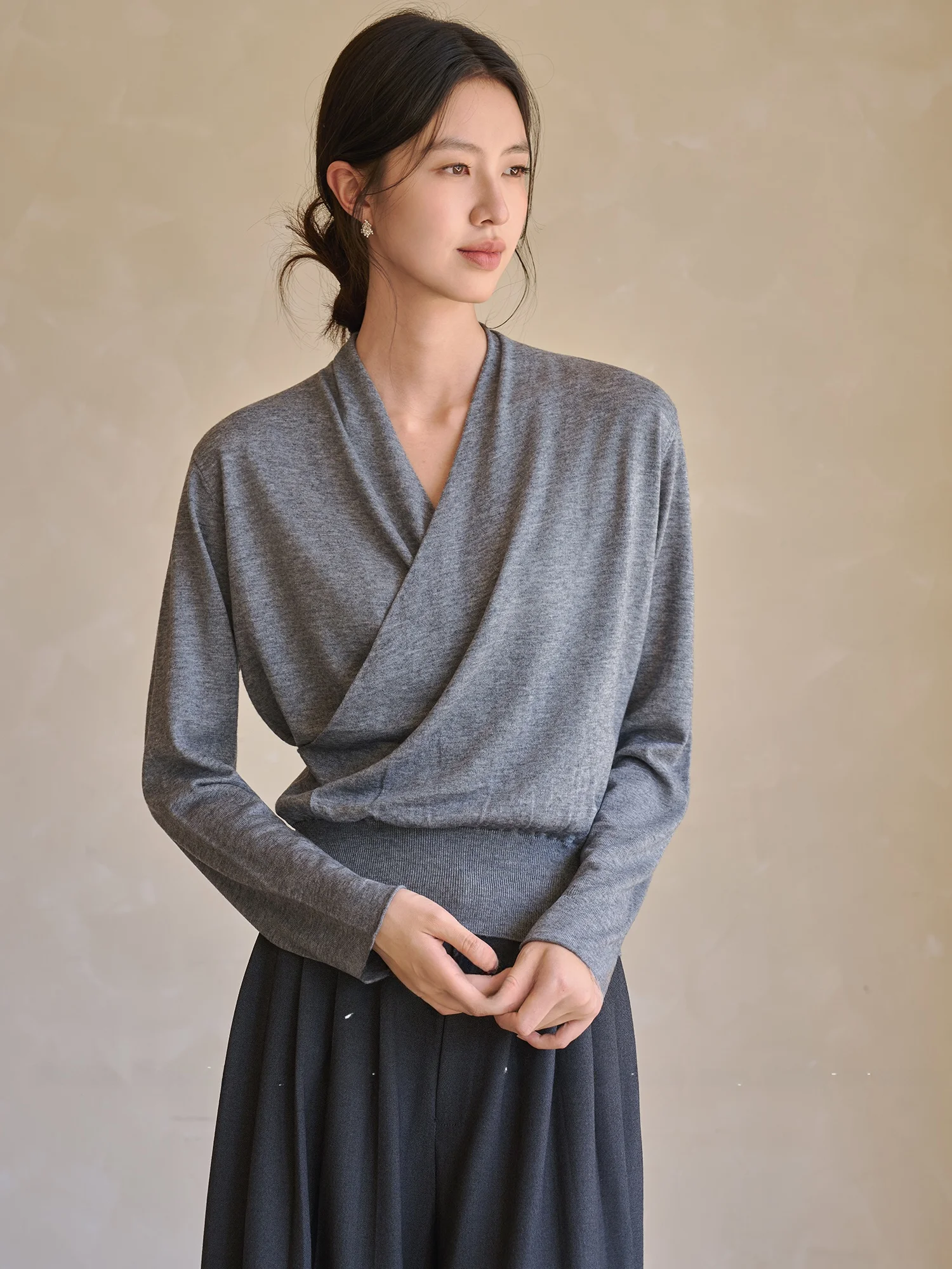 

Вязаный свитер JANSAN из шерстяной смеси с V-образным вырезом, женский топ с многослойным дизайном, удобный, теплый, с длинными рукавами, осенне-зимняя мода