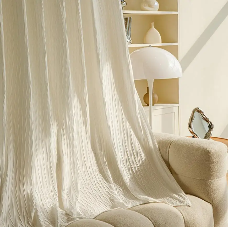 New French Light Luxury Sunscreen Room Curtain Thickened Blackout Living Room Curtains Cream Color Insulation Bay Window Drapes