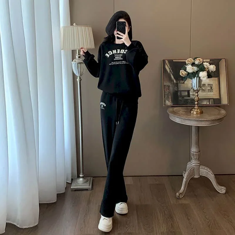 

Комплекты брюк для женщин, толстовки с круглым вырезом и принтом, прямые брюки с эластичной резинкой на талии, комплекты из двух предметов, женская одежда, одежда в корейском стиле