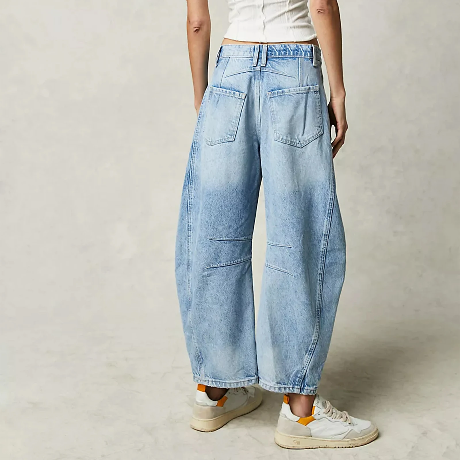 Women Baggy Mid Waist Jeans Wide Leg Loose Boyfriend Denim Pants Straight Leg Cropped Barrel Jeans Y2k Streetwear 90s Jeans