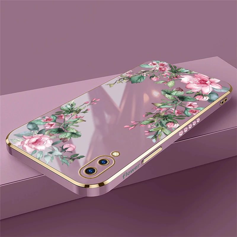Placcatura Custodia morbida per telefono per Vivo V20 SE V17 V15 V19 Pro V9 V5 Lite V11 Custodia protettiva in silicone antiurto con motivo floreale