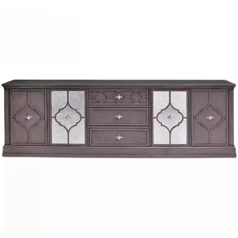 

American light luxury gray solid wood TV cabinet modern high-end ash wood living room advanced gray old video cabinet solid wood