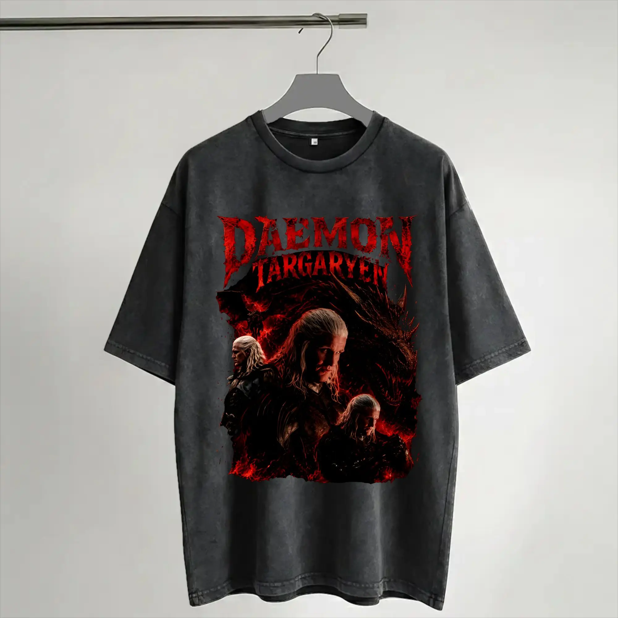 Daemon Targaryen Houses of the Dragons Washed T Shirt Streetwear Hip Hop Novelty T-Shirt  Tees Tops for Men Women Short Sleeve