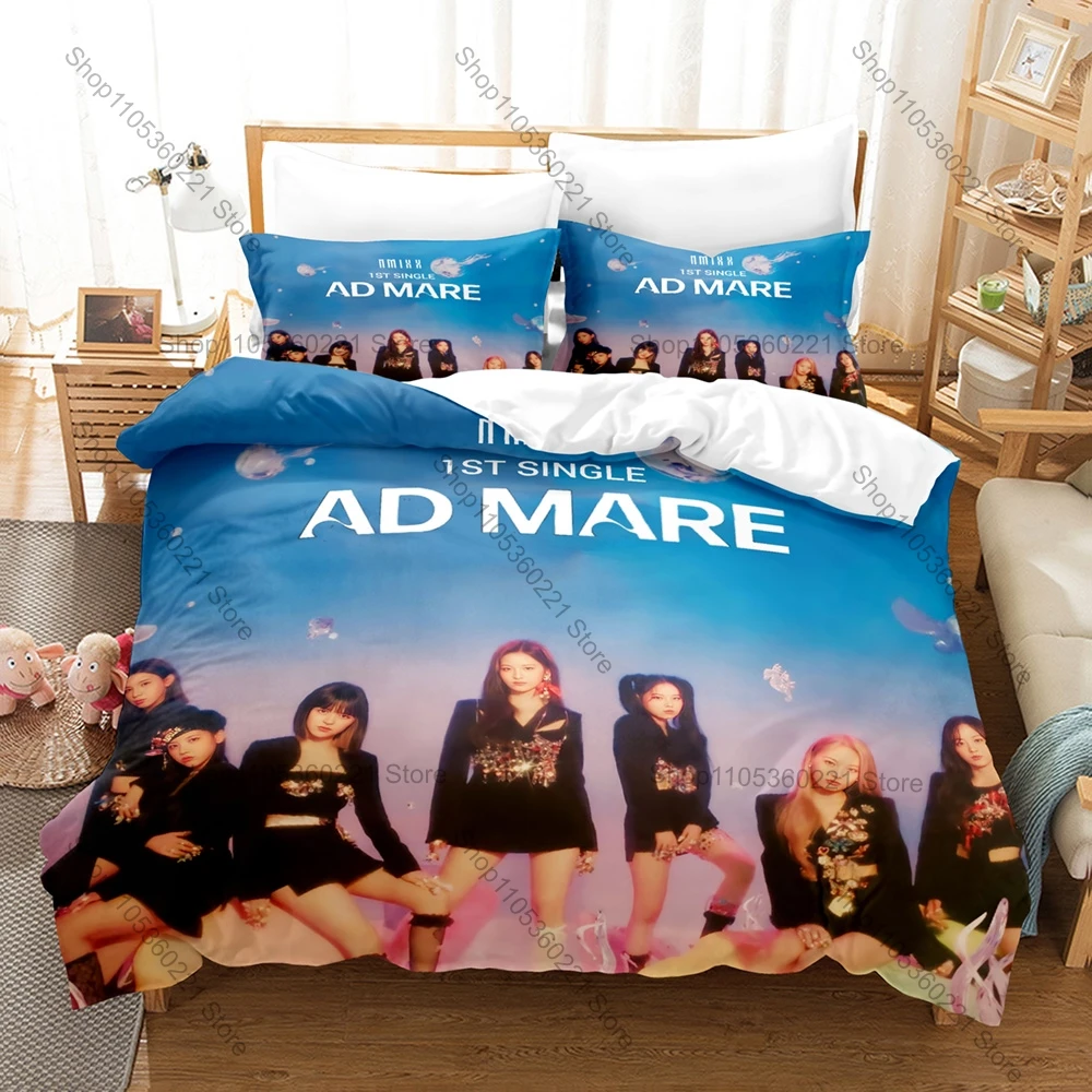 Famous K-pop Girl Group NMIXX Duvet Cover + 2 Pillowcases, Fashion Character Design Bedding Set All Season Use for Music Lovers