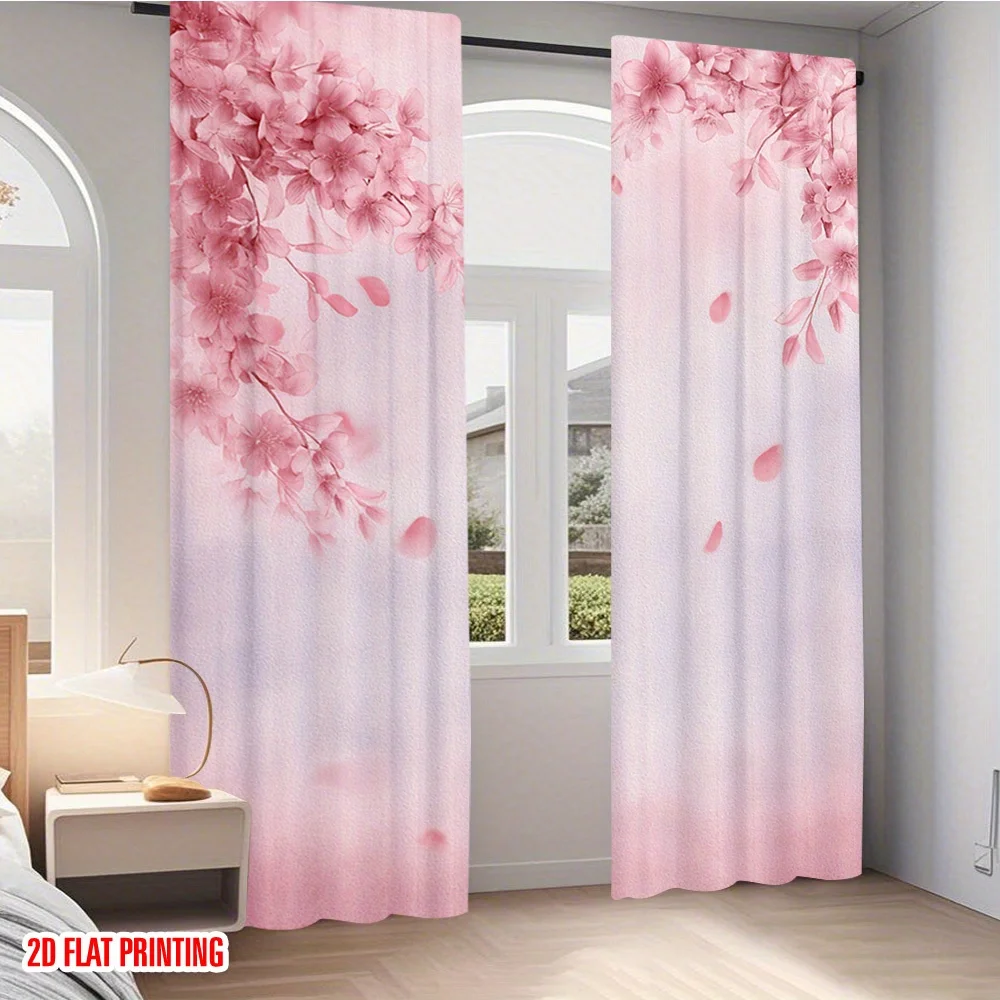 2PCS Sheer Macaron Pink Sakura Curtains – Soft Floral Print, Japanese Style for Living Room Bedroom Kitchen