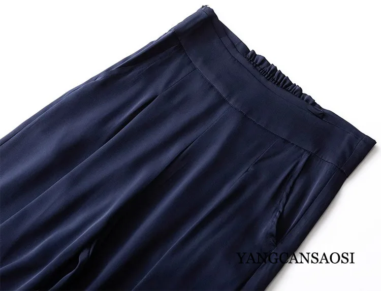 Pocket Design 93% Natural Mulberry Silk Elastic Double Qiao Satin Black Drape Comfortable Women's Fashionable Casual Pants