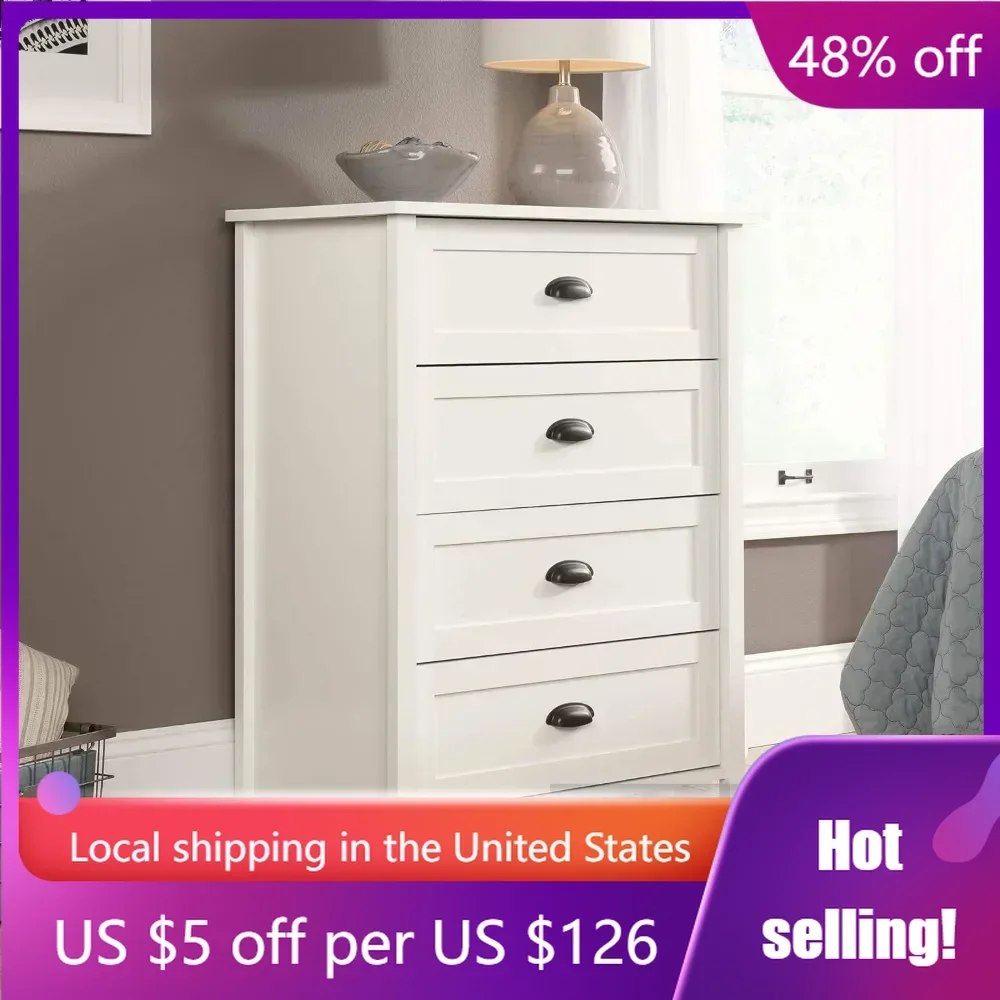 

4-Drawer Chest (Soft White Finish) Freight Free Living Room Furniture for Tv Kitchen Cabinet Storage Shelf Chest of Drawers Home