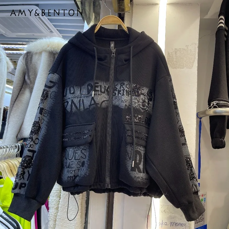 

Fashion American Style Casual Retro Cartoon Heavy Industry Hooded Sweatshirt Loose Slimming Top Zipper Hoodies Coat Y2k Clothes