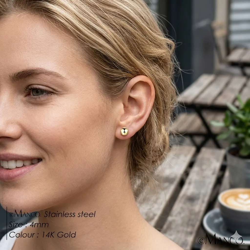 St.delan Simple Round Ball Earrings Women's Stainless Steel Jewelry Small Geometric ‌Stud Earrings Gift for Ladies' Earrings
