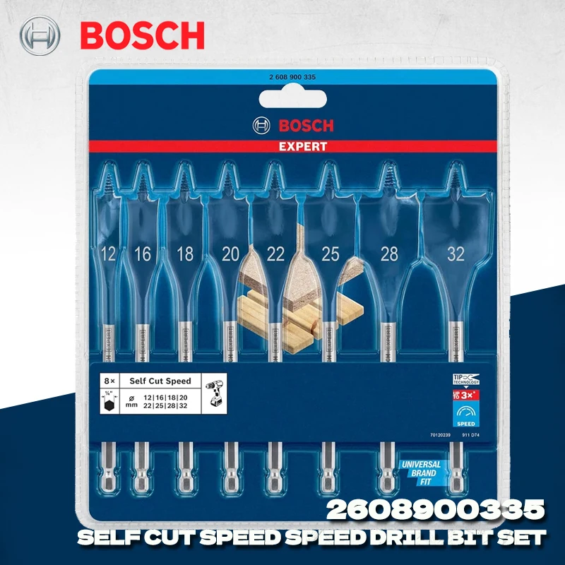 

BOSCH 2608900335 Expert SelfCut Speed Spade Drill Bit Set 12-32mm 8-Piece Woodworking Drilling Impact Drill Accessory 2608902111