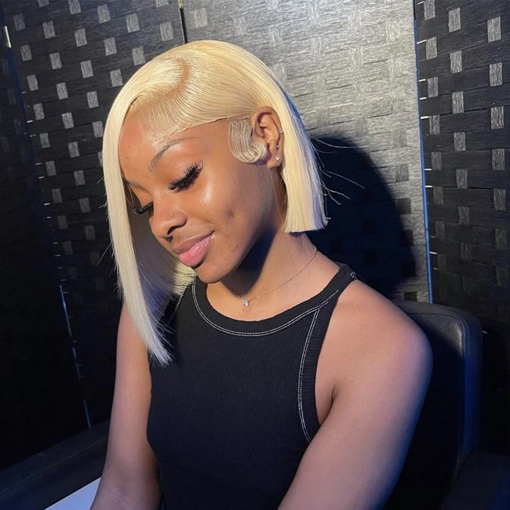 

Блондинка Боб Парик Человеческих Волос 13x4 HD Прозрачный Парик Человеческих Волос Прямой 613 Короткий Парик Боб Человеческие Волосы для Женщин