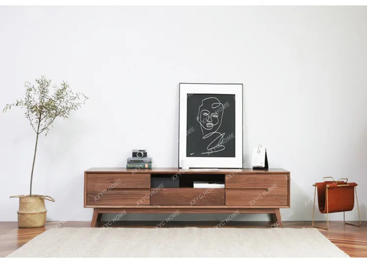 

black walnut solid wood TV cabinet simple modern all-solid wood TV cabinet