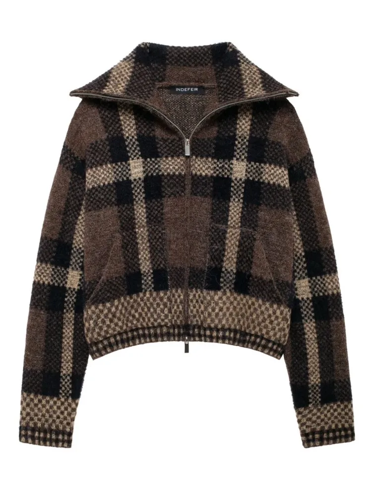 

Autumn And Winter Fashion Lapel Plaid Knitted Jacket Coat Women's Street Commuting Long-sleeved Comfortable Casual Jacket Tops