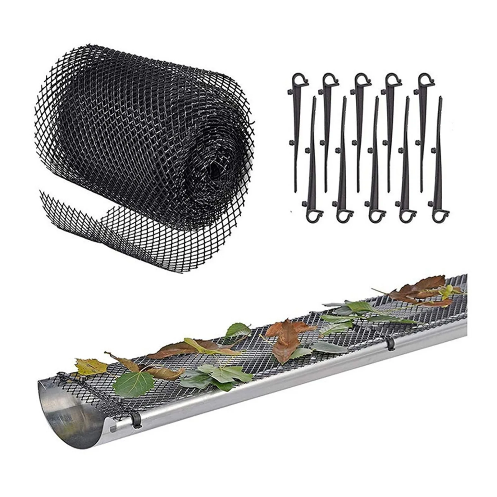 Mesh Gutter Guard Covers Anti Falling Leaf Net For Garden Eaves DIY Protection Net With Fixing Pins Home Outdoor Use