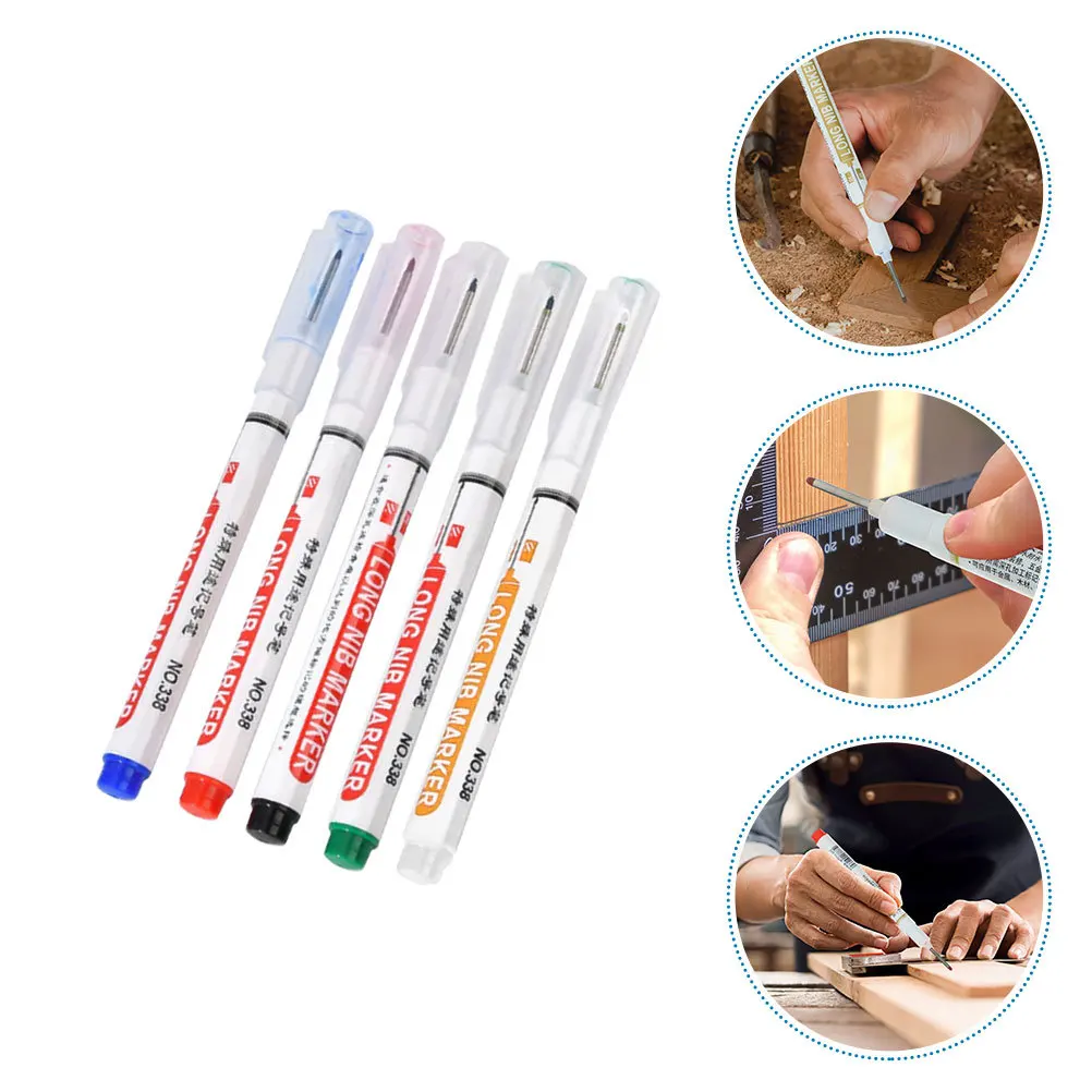 

5Pcs Marking Pen for Woodwork Long Nib Marker Pen for Drill Hole Positioning in Furniture Automotive Manufacturing Use