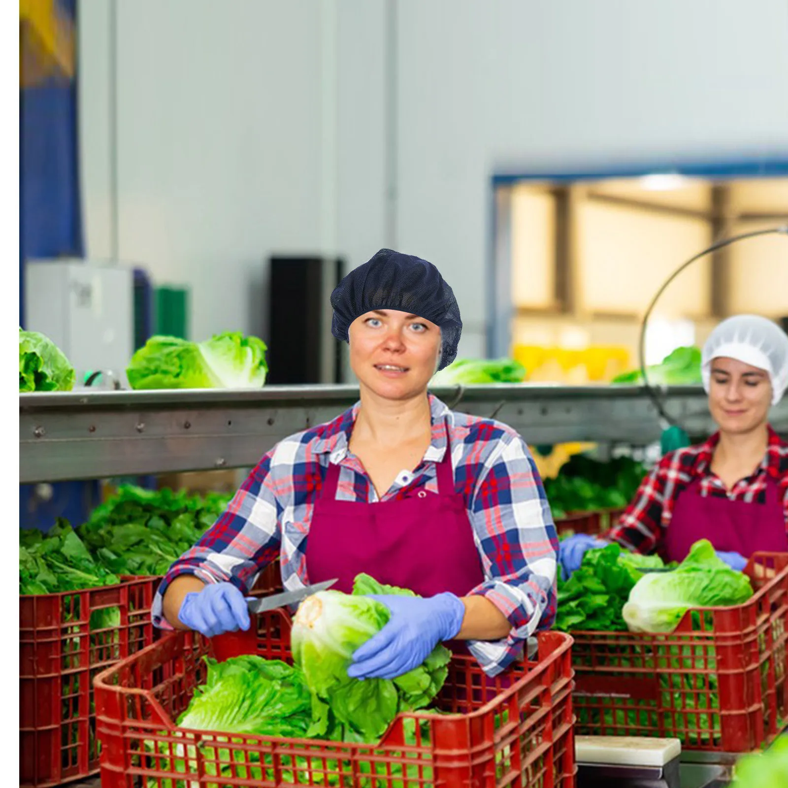 6Pcs Chef Kitchen Work Cap Mesh Hair Nets Breathable Lightweight Cotton Polyester Reusable Hair Cover for Food Service Workshop