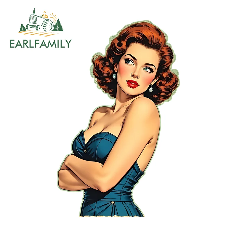 EARLFAMILY Pinup Girl Half Body Car Stickers Corset Busty Cheeky Windshield Bumpers Decals Sunscreen Scratch-Proof Graffiti