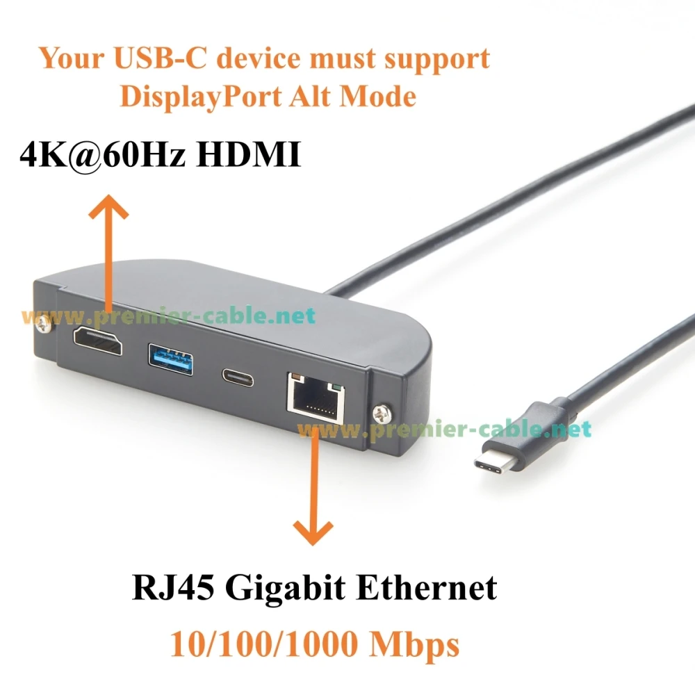 Schraubbare USB-C-Hub-Einbauleiste, 4-in-1 Multiport-Adapter mit 4K@60Hz HDMI, Gigabit Ethernet, 10Gbps USB-C & USB-A Datenanschlüssen – Detail 5