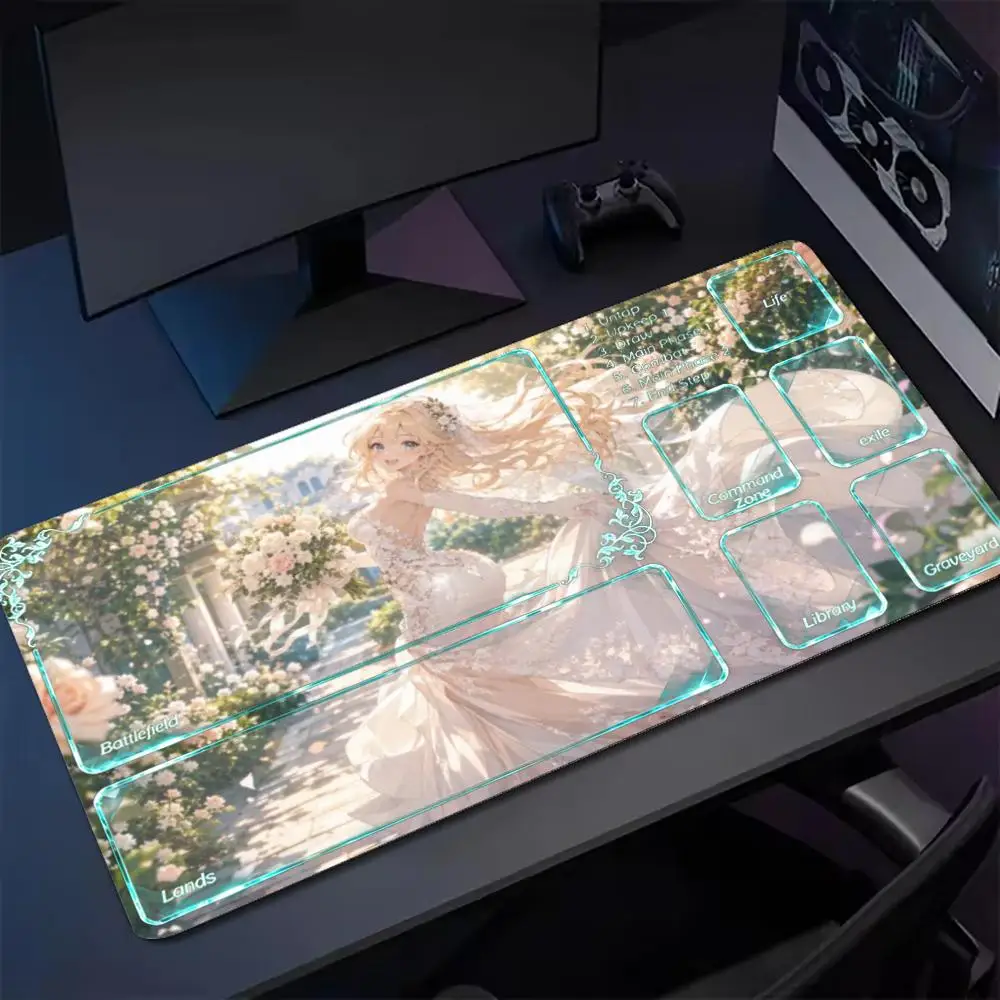 Anime Lavender Rose Bride Large MTG Playmat TCG Battle Mat Anti-Slip Durable Stitched Edge Commander Desk tapete magic mtg