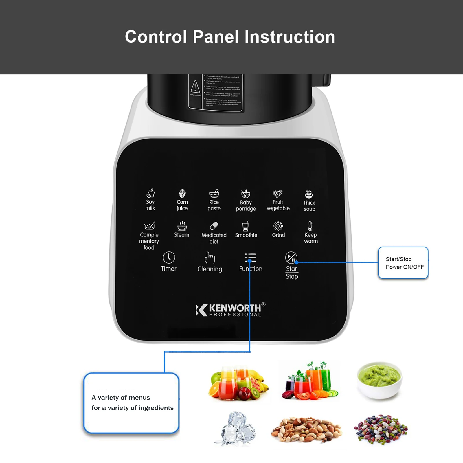 Multi-funcional Touch Screen Blender, 1200W, 11 L, Misturador De Frutas, Espremedor, Processador De Alimentos, Ice Smoothies Crusher, Temporizador,