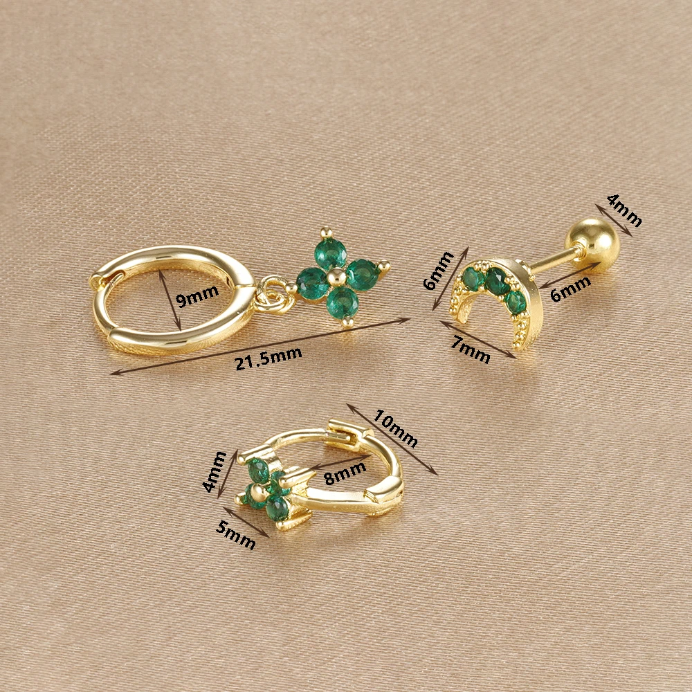 3 uds nuevos pendientes de aro de circonia de cristal verde de acero inoxidable para mujer moda hélice cartílago tachuelas joyería Piercing