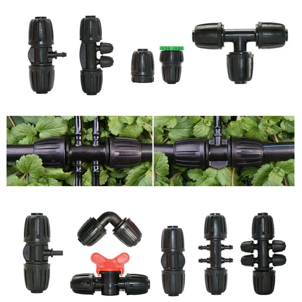 16mm PE Tube Barb Connecters 1/2 To 1/4 inch Reduced Fittings Tee Elbow End Plug ​Fittings Tap Hose Coupling Lock Nut