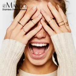 e-Manco Trendy Stainless Steel Rings for Women Vintage Geometric Pinky Ring Dainty Stackable Round Midi Rings Jewellery