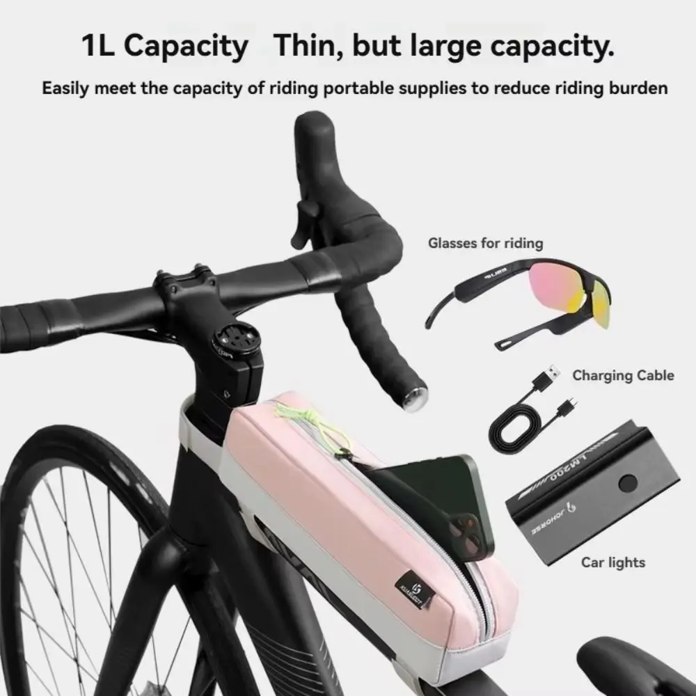 

Polyester Bike Top Tube Bag Waterproof Storage Bike Front Beam Bag Patchwork Lightweight Bicycle Frame Pouch Bike Accessories