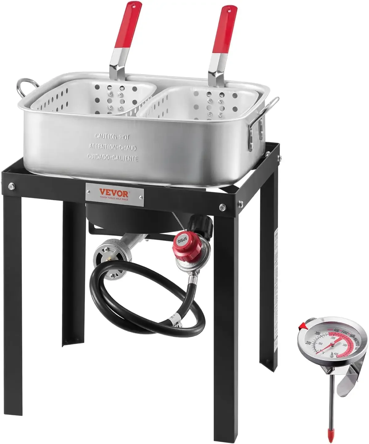 18 Qt Fish and Wing Fryer with Double Basket, Aluminum Propane Fish Fryer Kit, Outdoor Deep Fryer Seafood Pot with Thermometer a