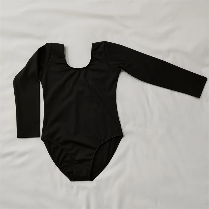 Factory Wholesale Matt Nylon Spandex Practice Wear Children Kids Girls Black White Long Sleeve Ballet Dance Leotards for sale