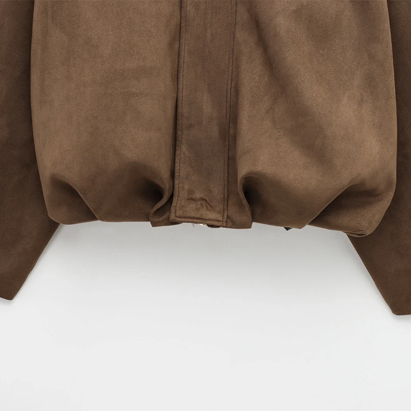 2026 Damen Bomberjacke mit Revers, langen Ärmeln und Reißverschluss aus Wildleder – Neue High-Street Cropped Racing Jacken & Mäntel für Damen – Detail 13