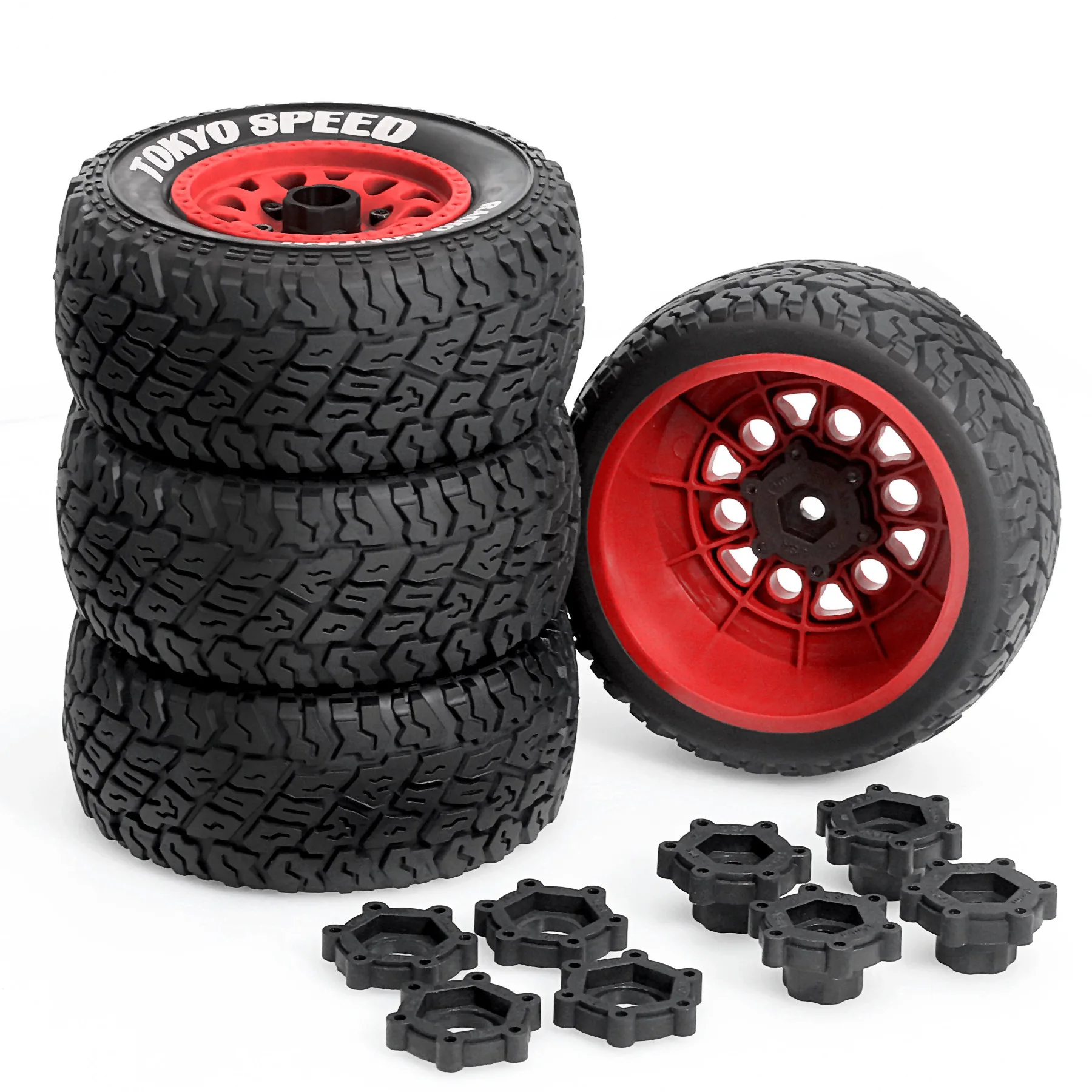 4pcs 110mm 1/10 Short Truck Tire Tyre Tires 12mm 14mm 17mm Wheel Hex for Slash Flying God V4 Baja Huanqi Losi Raimon RC Car