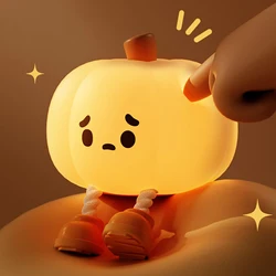 Cute Pumpkin LED Night Light Cartoon Silicone Lamp USB Rechargeable Timing Sleeping Lamp Bedroom Decoration for Children