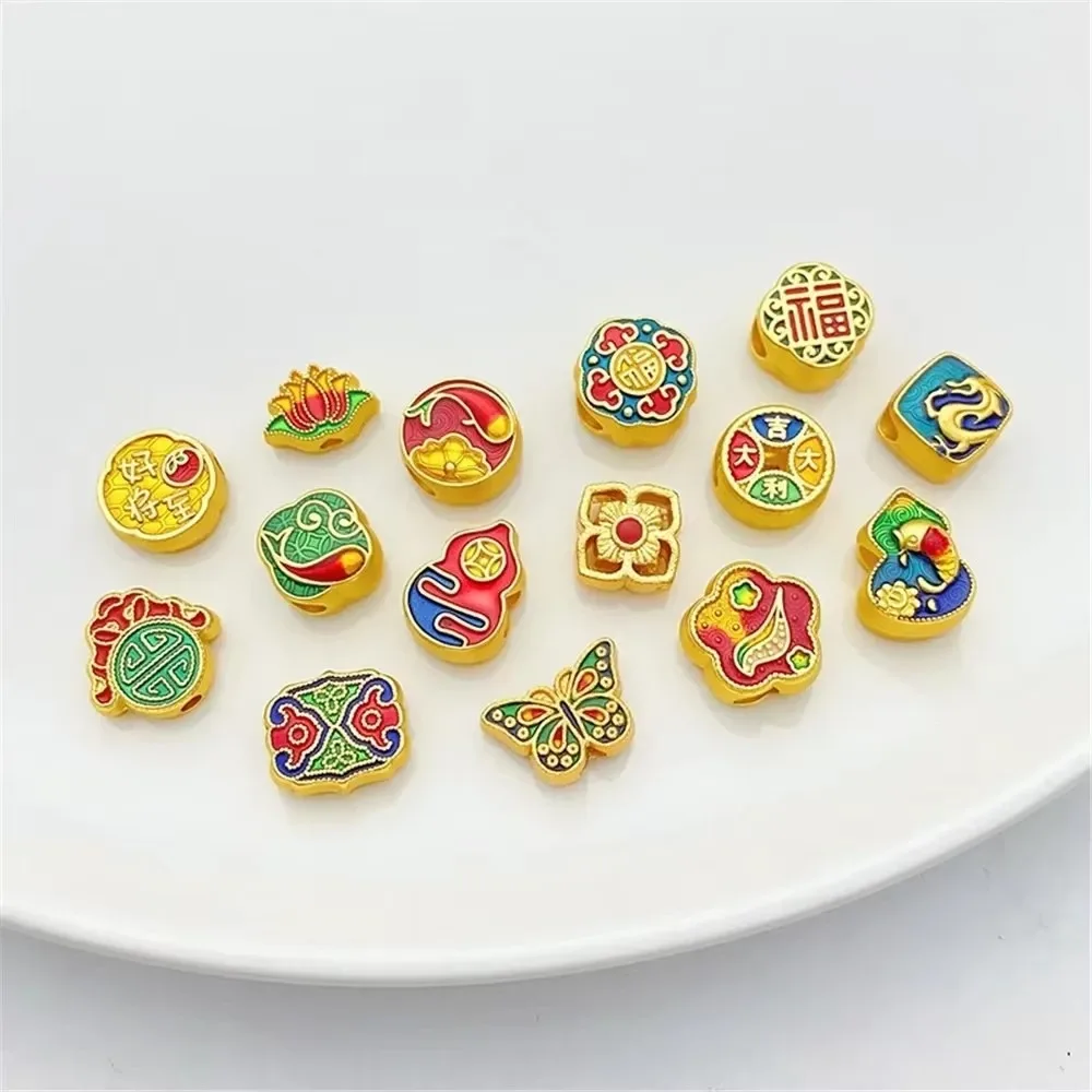 Oude Gouden Lotusblad Koi Kalebas Geluk Kralen Handgemaakte DIY String Armband Ketting Sieraden Materiaal Accessoires