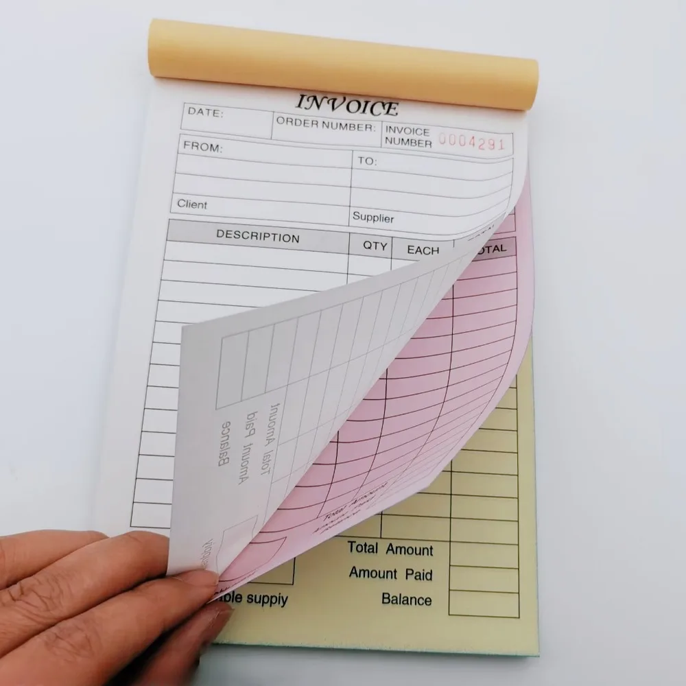 1pc (30 Sets) Handheld 3-Part Carbonless Invoice Book with Yellow & Pink Copies Work Orders Invoice Book for Small Business