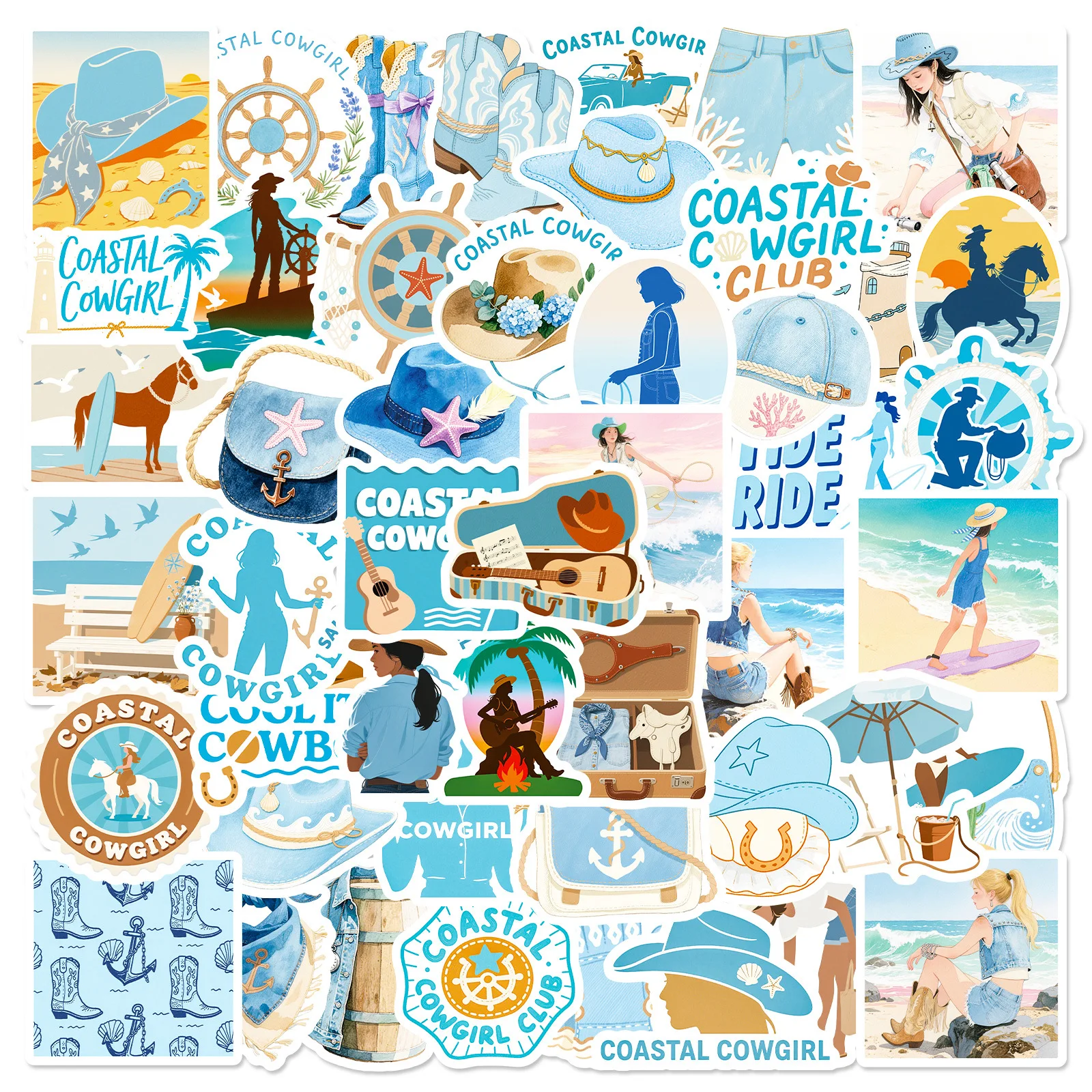 

56PCS Cartoon Blue Ins Style Seaside Graffiti Stickers Creative Decoration Mobile Phone Case Notebook Water Cup Toy Gift Sticker