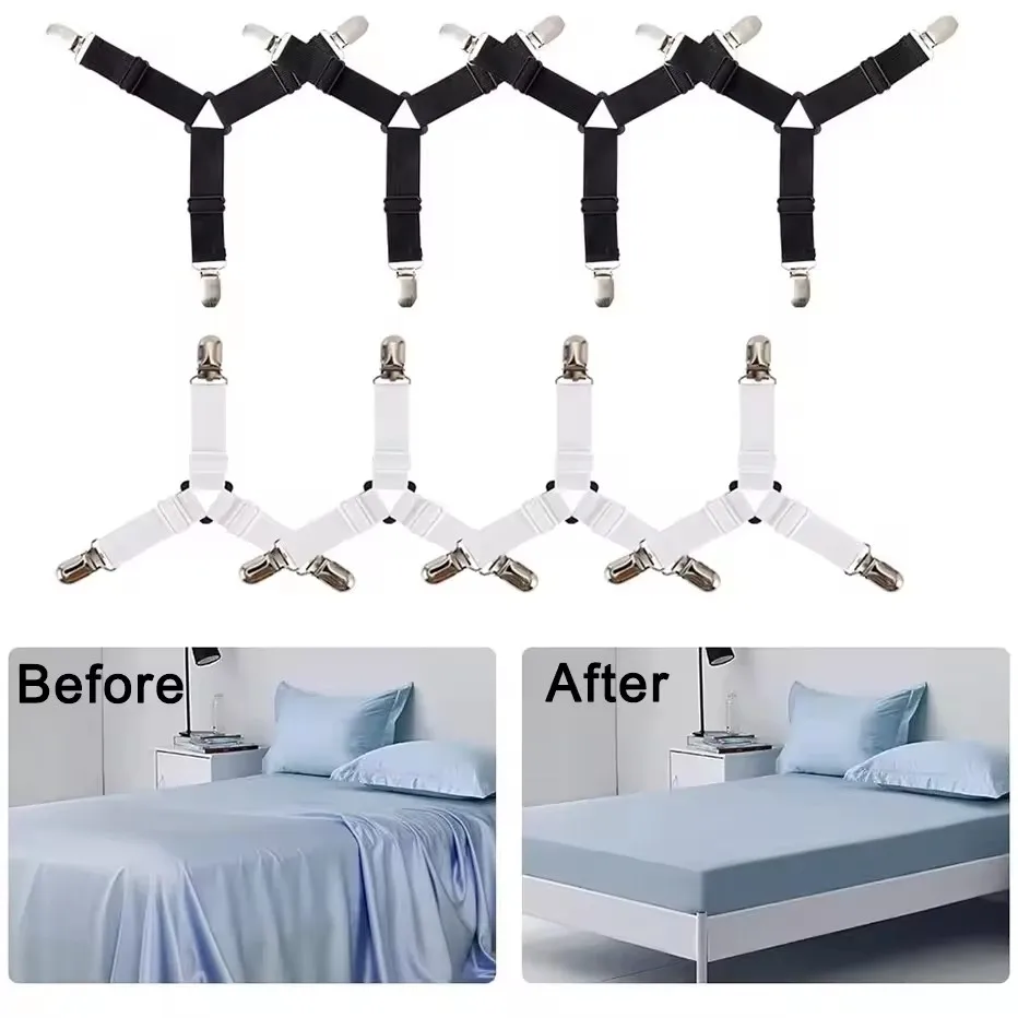 4 Teile/satz Elastische Bettlaken Greifer Drei Kopf Clips Greifer Halter Hosenträger Bettlaken Befestigungen Hause Textilien Organisieren Gadget – Detail 2