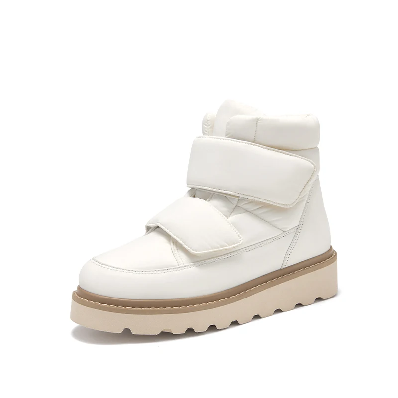 BEAUTODAY Ankle Boots Women Down Fabric Round Toe Solid Color Platform Hook and Loop Non-slip Winter Snow Boots Handmade 08064 — zdjęcie 2