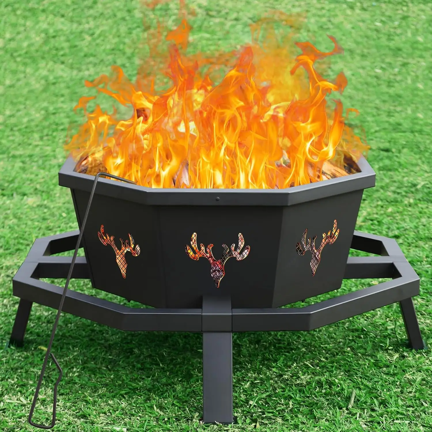 35 Inch Octagonal Outdoor Fire Pit, Fire Pits for Outside Wood Burning Fire Pit, Firepit, Firepits for Outside, Camping, Backyar